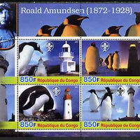 Congo 2005 Roald Amundsen Commemoration (Penguins & Lighthouses) perf sheetlet containing 4 values (each with Scouts Logo) unmounted mint