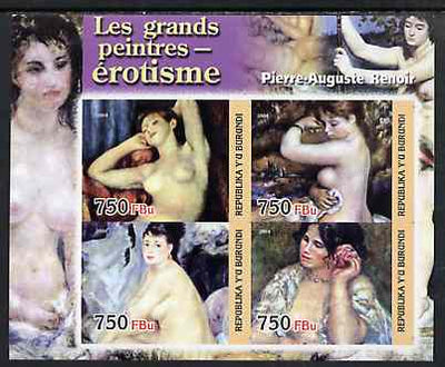 Burundi 2004 Nude paintings - Pierre-Auguste Renoir imperf sheetlet containing set of 4 values unmounted mint