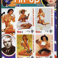 Guinea - Conakry 2003 Pin-up Art of Ted Withers featuring Marilyn Monroe imperf sheetlet containing 4 values (each with Scout logo) unmounted mint