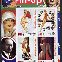 Guinea - Conakry 2003 Pin-up Art of George Petty featuring Marilyn Monroe imperf sheetlet containing 4 values (each with Scout logo) unmounted mint