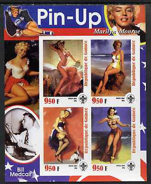 Guinea - Conakry 2003 Pin-up Art of Bill Medcalf featuring Marilyn Monroe imperf sheetlet containing 4 values (each with Scout logo) unmounted mint