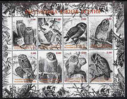 South Ossetia Republic 1999 ? Owls perf sheetlet containing 8 values (black & white) unmounted mint