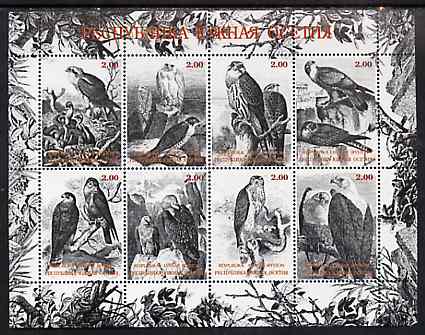 South Ossetia Republic 1999 Birds of Prey perf sheetlet containing 8 values (black & white) unmounted mint