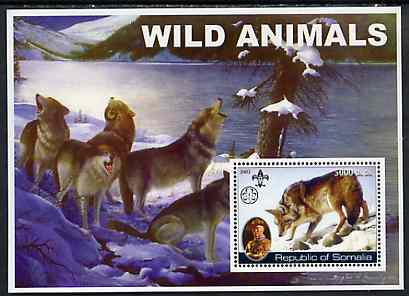 Somalia 2002 Wild Animals #01 (Wolves) perf s/sheet (also showing Baden Powell and Scout & Guide Logos) unmounted mint