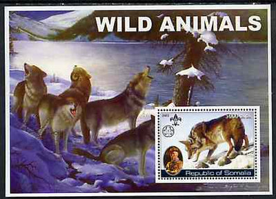 Somalia 2002 Wild Animals #01 (Wolves) perf s/sheet (also showing Baden Powell and Scout & Guide Logos) unmounted mint