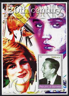 Somalia 2002 20th Century Icons #1 (Walt Disney) perf s/sheet (also shows Pope, Elvis, Mother Teresa & Diana in background) unmounted mint