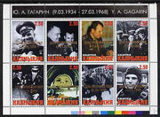 Kalmikia Republic 1999 Yuri Gagarin Commemoration perf sheetlet containing 8 values each overprinted for Astronauts Day unmounted mint