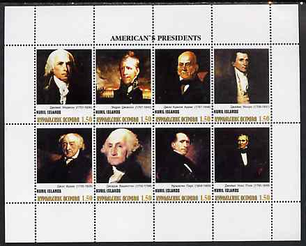 Kuril Islands 1999 ? America's Presidents #4 perf sheetlet containing 8 values unmounted mint