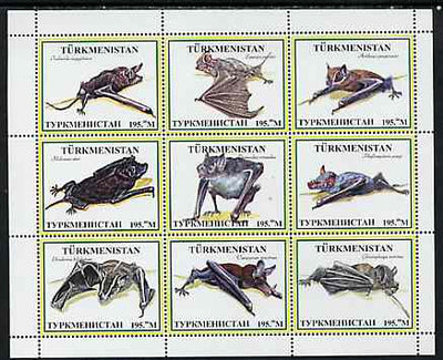 Turkmenistan 1999 ? Bats #1 perf sheetlet containing set of 9 values unmounted mint