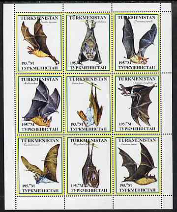 Turkmenistan 1999 ? Bats #2 perf sheetlet containing set of 9 values unmounted mint