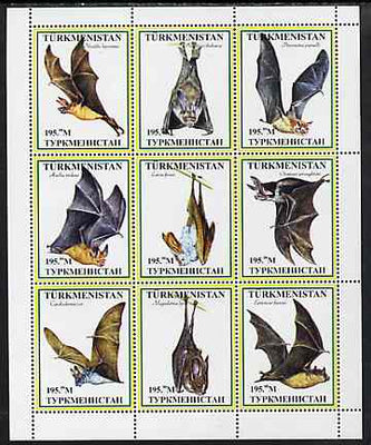 Turkmenistan 1999 ? Bats #2 perf sheetlet containing set of 9 values unmounted mint