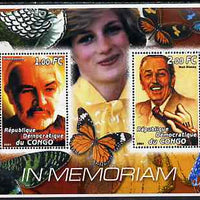 Congo 2001 In Memoriam #6 (Princess Di, Sean Connery & Walt Disney) perf sheetlet containing 2 values unmounted mint