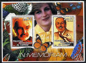 Congo 2001 In Memoriam #6 (Princess Di, Sean Connery & Walt Disney) perf sheetlet containing 2 values unmounted mint