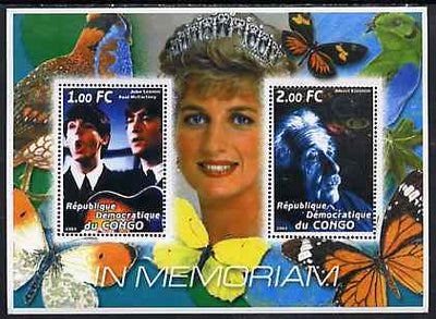 Congo 2001 In Memoriam #9 (Princess Di, Lennon & McCartney & Albert Einstein) perf sheetlet containing 2 values unmounted mint