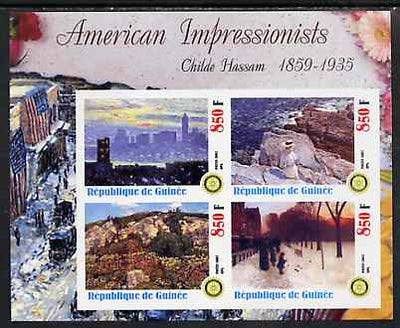 Guinea - Conakry 2003 American Impressionists - Childe Hassam imperf sheetlet containing set of 4 values each with Rotary Logo unmounted mint