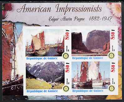 Guinea - Conakry 2003 American Impressionists - Edgar Alwin Payne imperf sheetlet containing set of 4 values each with Rotary Logo unmounted mint