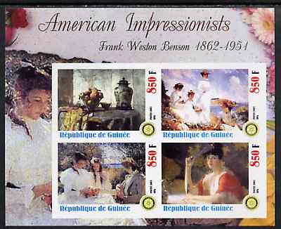 Guinea - Conakry 2003 American Impressionists - Frank Weston Benson imperf sheetlet containing set of 4 values each with Rotary Logo unmounted mint
