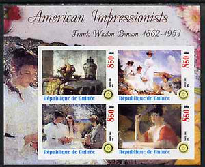 Guinea - Conakry 2003 American Impressionists - Frank Weston Benson imperf sheetlet containing set of 4 values each with Rotary Logo unmounted mint