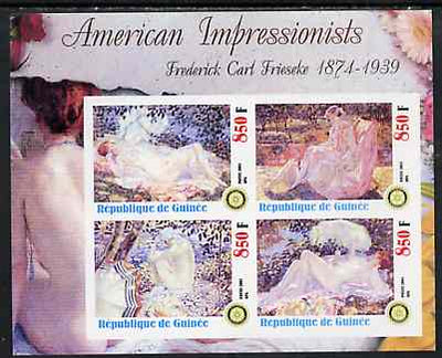 Guinea - Conakry 2003 American Impressionists - Frederick Carl Frieseke imperf sheetlet containing set of 4 values each with Rotary Logo unmounted mint