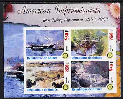 Guinea - Conakry 2003 American Impressionists - John Henry Twachtman imperf sheetlet containing set of 4 values each with Rotary Logo unmounted mint