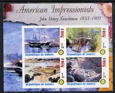 Guinea - Conakry 2003 American Impressionists - John Henry Twachtman imperf sheetlet containing set of 4 values each with Rotary Logo unmounted mint