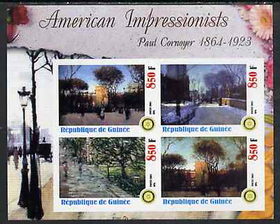 Guinea - Conakry 2003 American Impressionists - Paul Cornoyer imperf sheetlet containing set of 4 values each with Rotary Logo unmounted mint