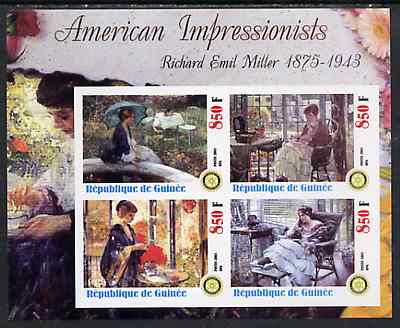 Guinea - Conakry 2003 American Impressionists - Richard Emil Miller imperf sheetlet containing set of 4 values each with Rotary Logo unmounted mint