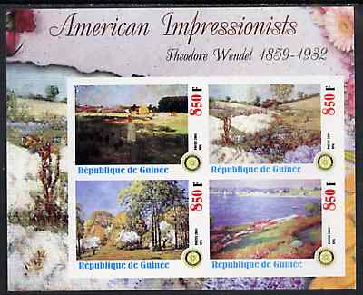 Guinea - Conakry 2003 American Impressionists - Theodore Wendel imperf sheetlet containing set of 4 values each with Rotary Logo unmounted mint