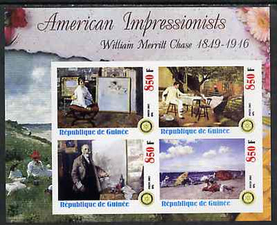 Guinea - Conakry 2003 American Impressionists - William Merritt Chase imperf sheetlet containing set of 4 values each with Rotary Logo unmounted mint