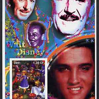 Congo 2001 75th Birthday of Mickey Mouse imperf s/sheet #04 showing Alice in Wonderland with Elvis & Walt Disney in background, unmounted mint