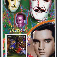 Congo 2001 75th Birthday of Mickey Mouse imperf s/sheet #08 showing Alice in Wonderland with Elvis & Walt Disney in background, unmounted mint