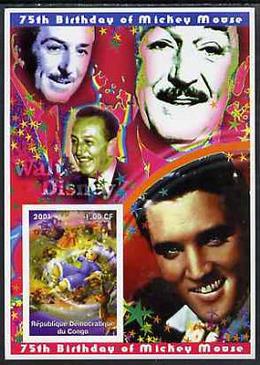 Congo 2001 75th Birthday of Mickey Mouse imperf s/sheet #09 showing Alice in Wonderland with Elvis & Walt Disney in background, unmounted mint