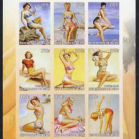 Benin 2003 Pin-Up Art of Pearl Frush imperf sheetlet containing set of 9 values unmounted mint