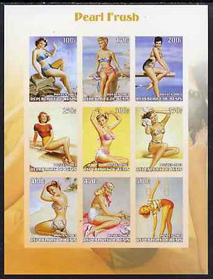 Benin 2003 Pin-Up Art of Pearl Frush imperf sheetlet containing set of 9 values unmounted mint