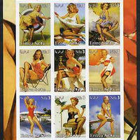 Eritrea 2003 Pin-Up Art of Gil Elvgren imperf sheetlet containing set of 9 values unmounted mint