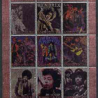 Bashkortostan 2000 Jimi Hendrix perf sheetlet containing 9 values printed on metallic foil unmounted mint