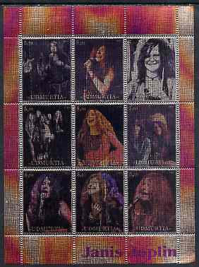 Udmurtia Republic 2000 Janis Joplin perf sheetlet containing 9 values printed on metallic foil unmounted mint