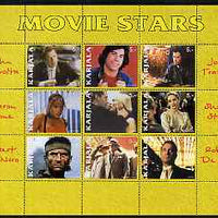 Karjala Republic 1999 Movie Stars perf sheetlet containing 9 values (John Travolta, Sharon Stone & Robert De Niro) unmounted mint