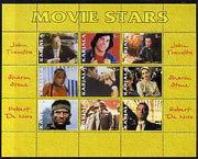 Karjala Republic 1999 Movie Stars perf sheetlet containing 9 values (John Travolta, Sharon Stone & Robert De Niro) unmounted mint