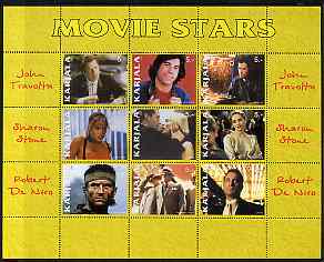 Karjala Republic 1999 Movie Stars perf sheetlet containing 9 values (John Travolta, Sharon Stone & Robert De Niro) unmounted mint
