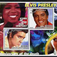 Somalia 2002 Elvis Presley 25th Anniversary of Death #02 perf sheetlet containing 2 values with Oprah Winfrey, Allen Ginsberg & Diana in background unmounted mint