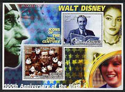 Somalia 2002 Birth Centenary of Walt Disney #02 perf sheetlet containing 2 values with Jacques Cousteau, Maria Callas & Diana in background unmounted mint
