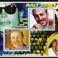 Somalia 2002 Birth Centenary of Walt Disney #03 perf sheetlet containing 2 values with Michael Jackson, Agatha Christie & Diana in background unmounted mint