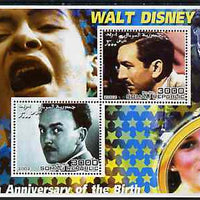 Somalia 2002 Birth Centenary of Walt Disney #04 perf sheetlet containing 2 values with Billie Holiday, Charlie Chaplin & Diana in background unmounted mint