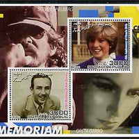 Somalia 2001 In Memoriam - Princess Diana & Walt Disney #01 perf sheetlet containing 2 values with Spielberg & Greta Garbo in background unmounted mint