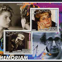 Somalia 2001 In Memoriam - Princess Diana & Walt Disney #03 perf sheetlet containing 2 values with Ingrid Bergman & Woody Allen in background unmounted mint