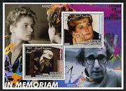 Somalia 2001 In Memoriam - Princess Diana & Walt Disney #03 perf sheetlet containing 2 values with Ingrid Bergman & Woody Allen in background unmounted mint