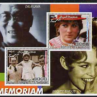 Somalia 2001 In Memoriam - Princess Diana & Walt Disney #05 perf sheetlet containing 2 values with Dalai Lama & Brigitte Bardot in background unmounted mint