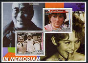 Somalia 2001 In Memoriam - Princess Diana & Walt Disney #05 perf sheetlet containing 2 values with Dalai Lama & Brigitte Bardot in background unmounted mint