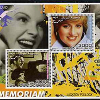 Somalia 2001 In Memoriam - Princess Diana & Walt Disney #06 perf sheetlet containing 2 values with Judy Garland & Jackson Pollock in background unmounted mint